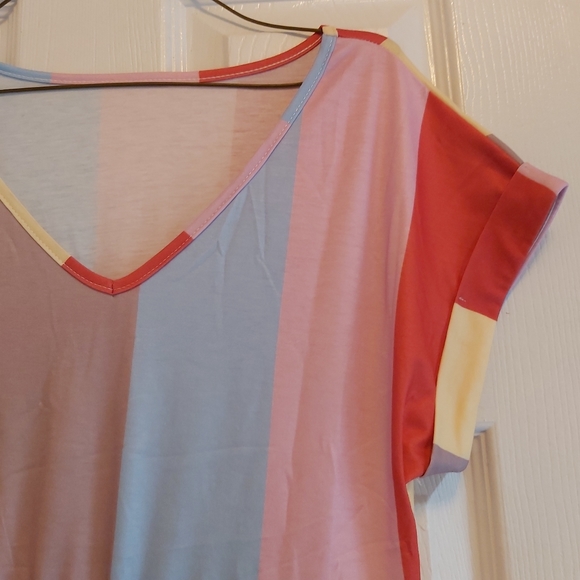 085. Red Multicolor Striped Color Block Tiered Mini Dress  Size S - Picture 6 of 14